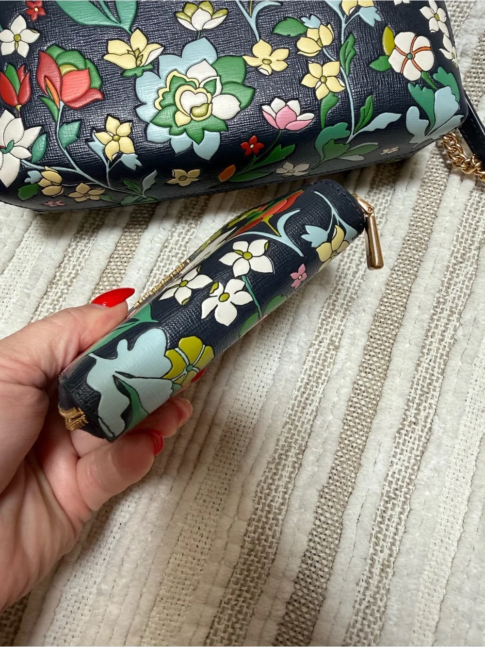kate spade Navy Floral Dome Crossbody and wallet with Flowers and Gold Hardware